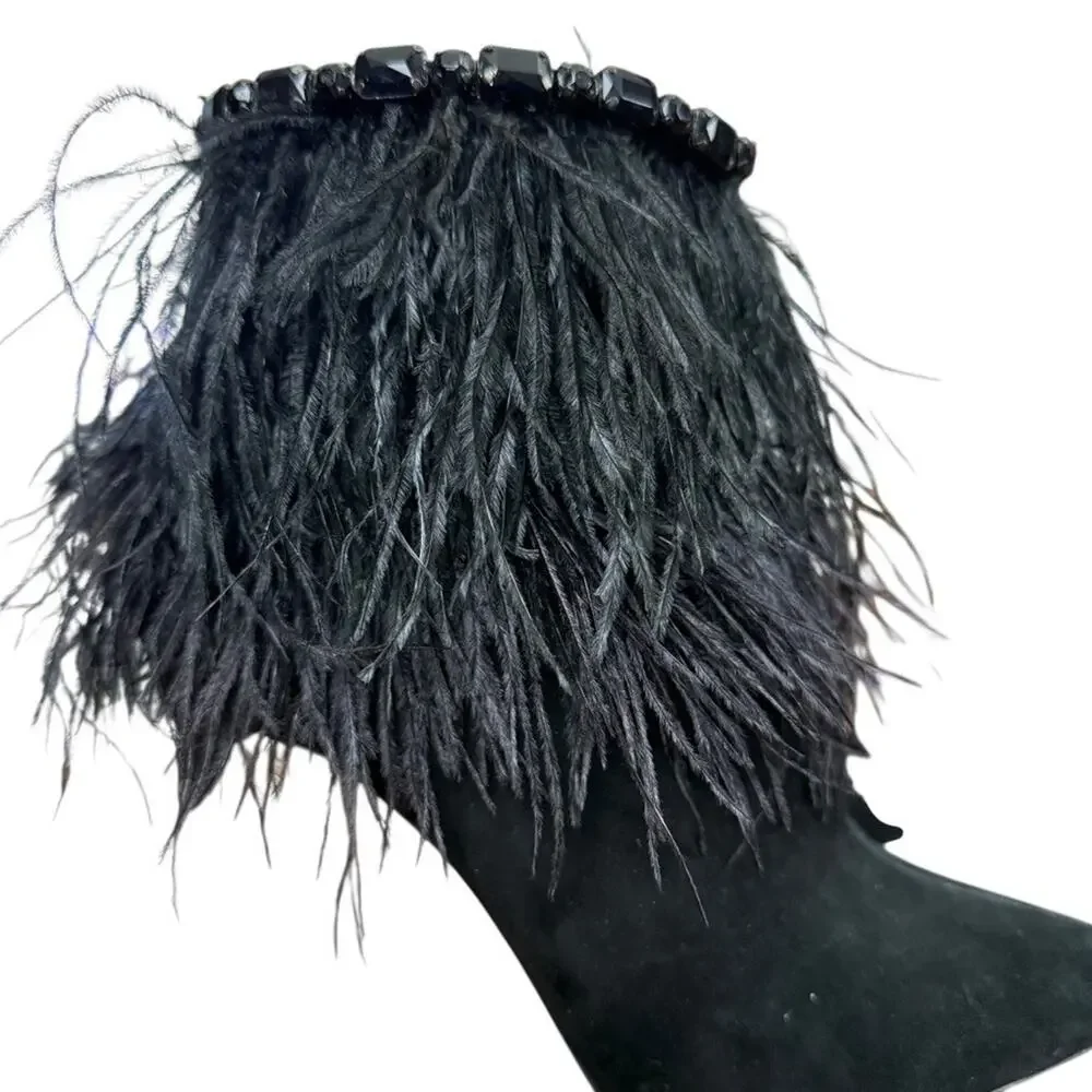 Jessica Simpson Piume Feather Black High Heel Ankle Boots Booties Shoes sz 10 - Picture 12 of 16